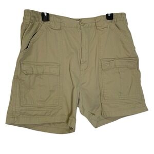 Vintage Talos Shorts Mens 38 Khaki Cargo Shorts Utility Elastic Waist Pockets